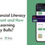 Banner image with the title 'Why Financial Literacy is Important and How to start learning with Rally Bulls' and a UI screenshot of the Rally Bulls app showing its gamified financial learning tools.