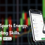 A dynamic image representing the energy and excitement of fantasy sports and stock trading with the text 'Fantasy Sports Energy. Real Trading Skills.